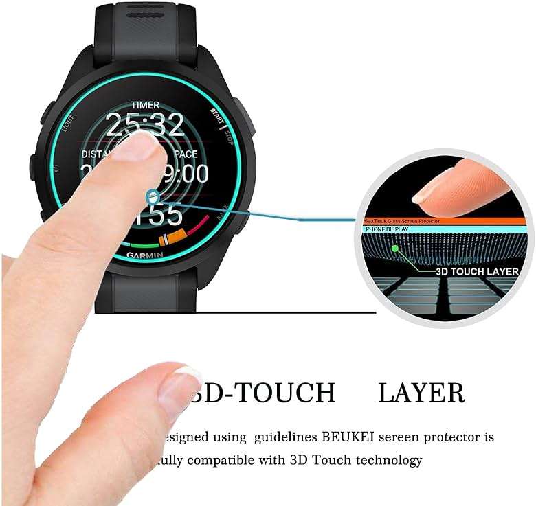 beukei (4 Pack) Designed for Garmin Forerunner 165 Music and Forerunner 165 Screen Protector Tempered Glass,Touch Sensitive, 9H Hardness - Image 2