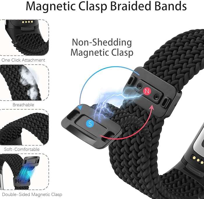 Huadea Magnetic Braided Nylon Compatible with Fitbit Charge 6 Bands/Fitbit Charge 5 Bands for Women Men, Soft Sport Stretchy Breathable Strap Replacement Wristband for Charge 6/Charge 5 - Image 3