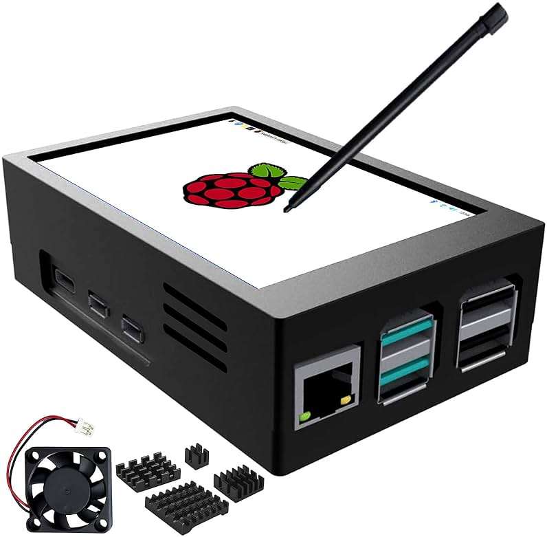 CUQI Raspberry Pi Display, 3.5 Inch Touchscreen with Raspberry Pi 5 Case, 480x320 TFT LCD 60 FPS Monitor with Mini Fan and Heatsink for Raspberry Pi - Image 1
