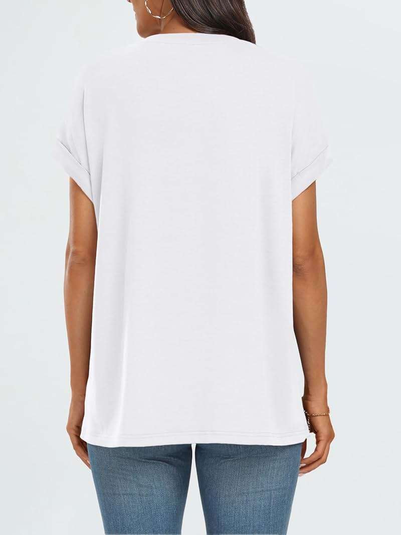 AUTOMET Women's Oversized Short Sleeve T-Shirt, Casual Drop Shoulder Top with Roll-Up Cuff Sleeves for Summer - Image 5