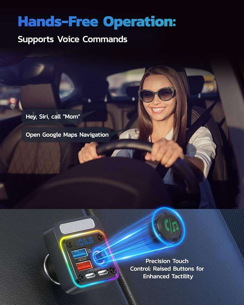 Nulaxy 54W Bluetooth 5.3 Car Adapter Charger 4-Port Fast Charging [PD36W & QC3.0 18W], Wireless Radio FM Transmitter with Deep Bass Player, 5 Colors LED Backlit, Hands-Free Calling, Support USB Drive - Image 5