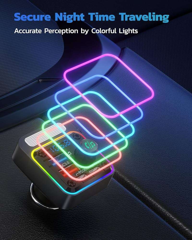 Nulaxy 54W Bluetooth 5.3 Car Adapter Charger 4-Port Fast Charging [PD36W & QC3.0 18W], Wireless Radio FM Transmitter with Deep Bass Player, 5 Colors LED Backlit, Hands-Free Calling, Support USB Drive - Image 7