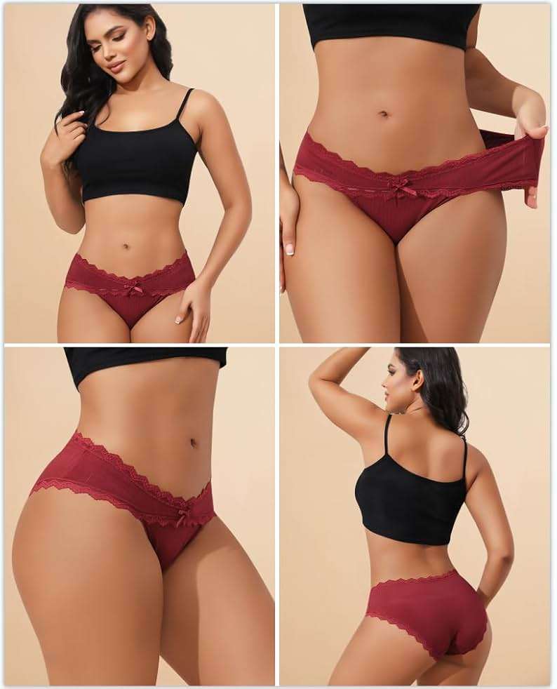 LEVAO Womens Underwear Cotton Cheeky Bikini Panties for Women Lace Stretch Hipster Ladies Briefs Multipack S-XXL - Image 2
