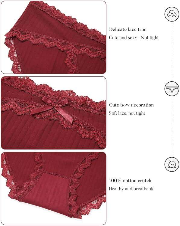 LEVAO Womens Underwear Cotton Cheeky Bikini Panties for Women Lace Stretch Hipster Ladies Briefs Multipack S-XXL - Image 3