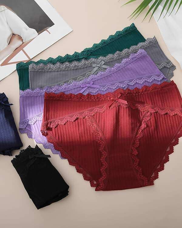 LEVAO Womens Underwear Cotton Cheeky Bikini Panties for Women Lace Stretch Hipster Ladies Briefs Multipack S-XXL - Image 6