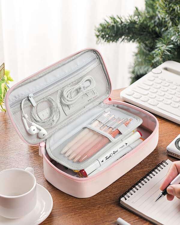 YOKUMA Pencil Case,Large Capacity Pencil Pouch,Aesthetic Zipper Pencil Box, Back to School Supplies for College Student Teen Adults,Travel Essentials,Electronic Cable Organize - Image 2
