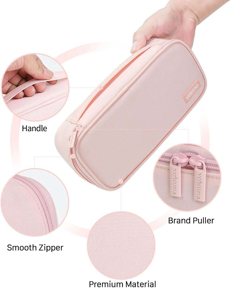 YOKUMA Pencil Case,Large Capacity Pencil Pouch,Aesthetic Zipper Pencil Box, Back to School Supplies for College Student Teen Adults,Travel Essentials,Electronic Cable Organize - Image 5