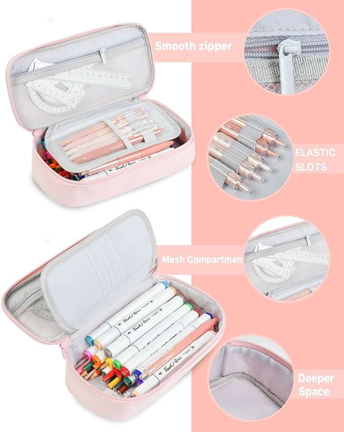 YOKUMA Pencil Case,Large Capacity Pencil Pouch,Aesthetic Zipper Pencil Box, Back to School Supplies for College Student Teen Adults,Travel Essentials,Electronic Cable Organize - Image 6