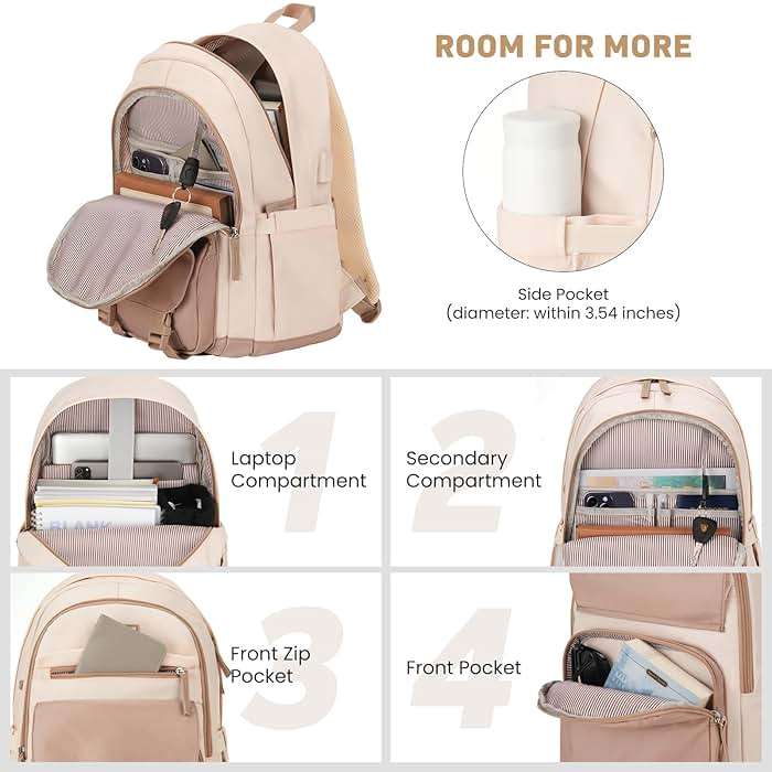 WINDARS School Backpack for Teen Girls, Cute College Backpacks for Women Students Aesthetic Bookbag Large 15.6 Inch Laptop Bag Middle School Travel Back Pack (Khaki Beige) - Image 3