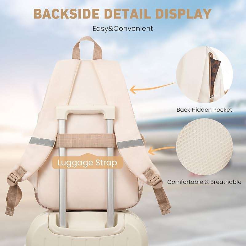 WINDARS School Backpack for Teen Girls, Cute College Backpacks for Women Students Aesthetic Bookbag Large 15.6 Inch Laptop Bag Middle School Travel Back Pack (Khaki Beige) - Image 5
