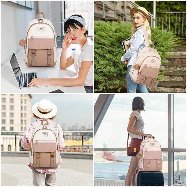 WINDARS School Backpack for Teen Girls, Cute College Backpacks for Women Students Aesthetic Bookbag Large 15.6 Inch Laptop Bag Middle School Travel Back Pack (Khaki Beige) - Image 7