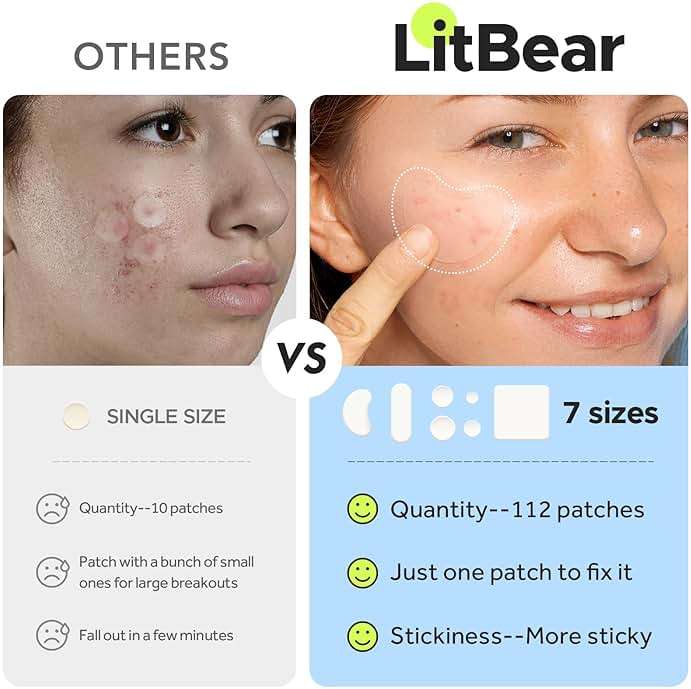 LitBear Large Pimple Patches (7 Sizes 112 Counts), Big Acne Patches, XL Hydrocolloid Bandages for Full Face, Forehead, Chin, Nose, Body, Back, Neck & Chest, Oval, Moon, Square hydrocolloid Patch - Image 6