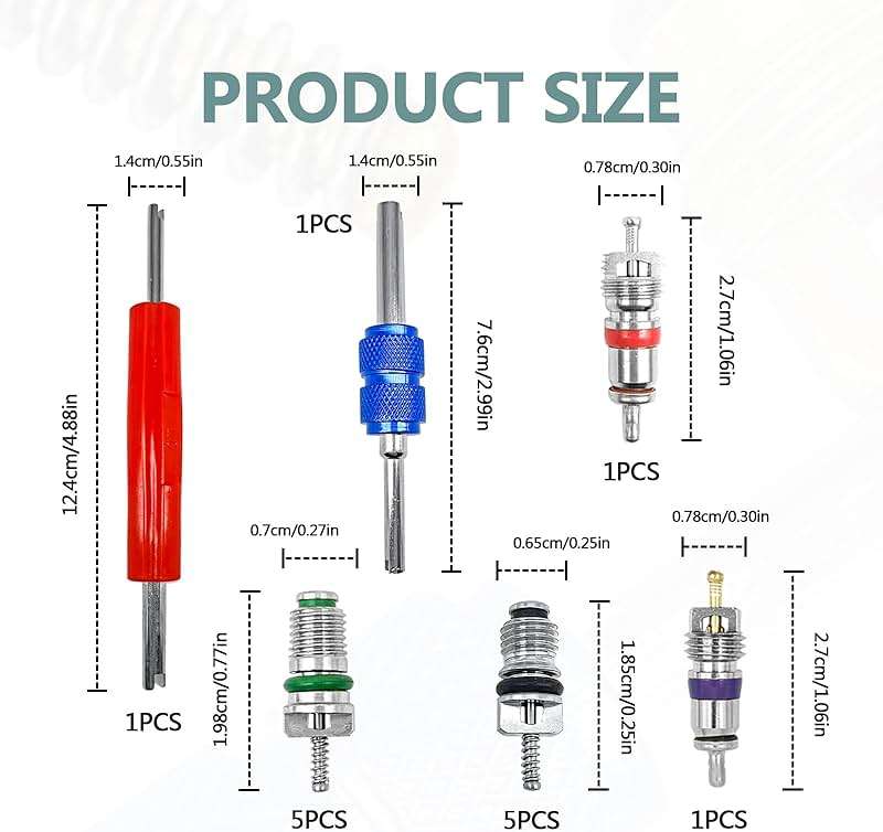 102Pcs Air Conditioning Valve Core - Valve Cores Accessories A/C R12 R134a Accessories Kit, Automotive Air Conditioning Refrigeration Tire Valve Stem Cores Repair Tool Assortment Kit - Image 2