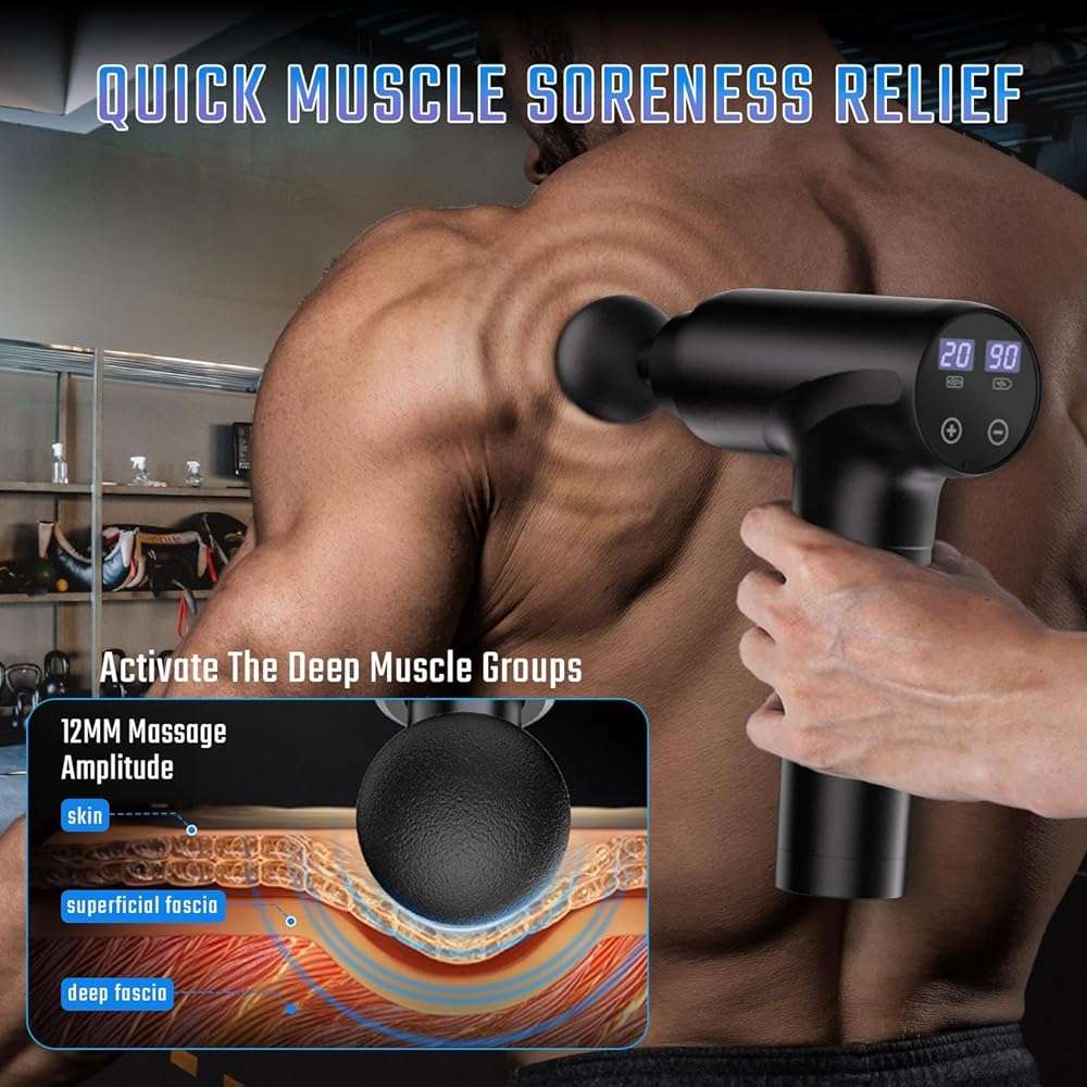 cotsoco Massage Gun Deep Tissue, Muscle Massage Gun with 9 Attachment Heads 20 Speeds & Silent Brushless Motor for Pain Relief, Handheld Percussion Back Massager Gun, Fathers Day Dad Gifts(Black) - Image 6