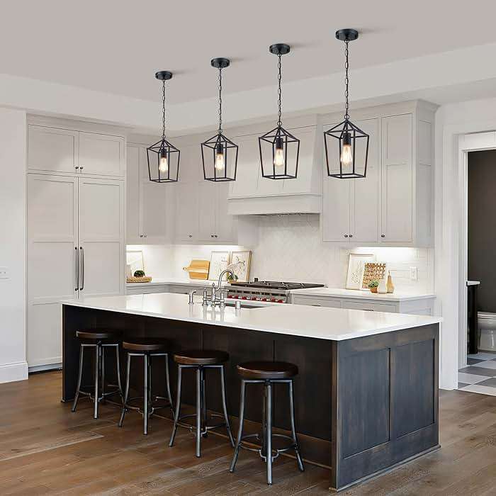 Sheetea 2-Pack Farmhouse Pendant Lights Kitchen Island, Black Pendant Light Fixtures Hanging Lamp for Dining Room, Modern Kitchen Pendant Lighting Over Island, Metal Cage Design - Image 2