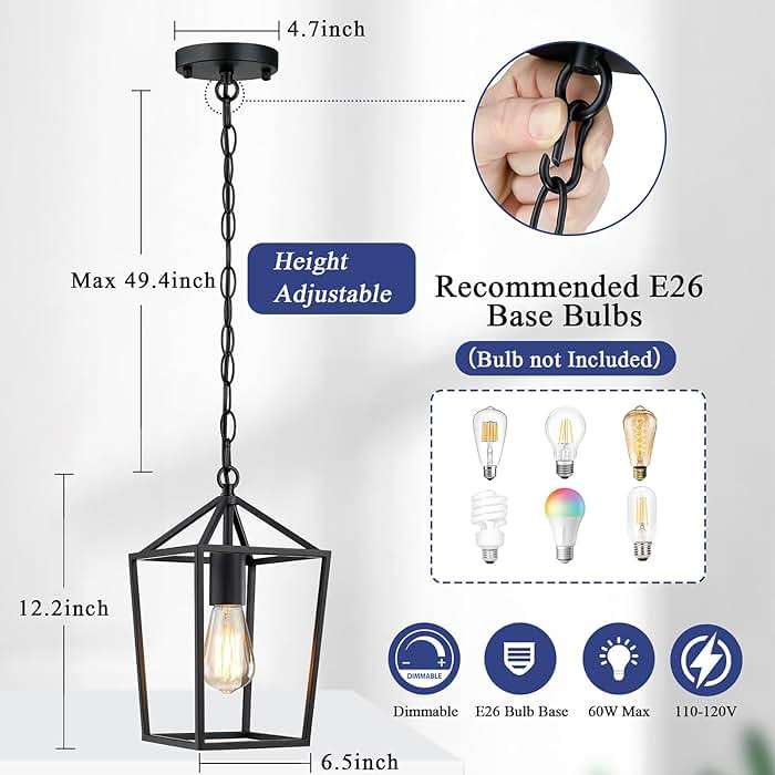 Sheetea 2-Pack Farmhouse Pendant Lights Kitchen Island, Black Pendant Light Fixtures Hanging Lamp for Dining Room, Modern Kitchen Pendant Lighting Over Island, Metal Cage Design - Image 6