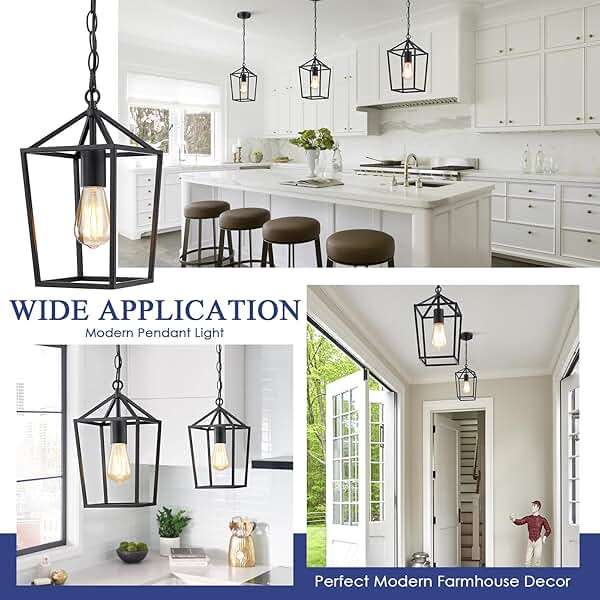 Sheetea 2-Pack Farmhouse Pendant Lights Kitchen Island, Black Pendant Light Fixtures Hanging Lamp for Dining Room, Modern Kitchen Pendant Lighting Over Island, Metal Cage Design - Image 7