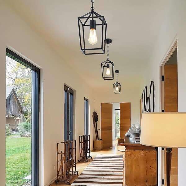 Sheetea 2-Pack Farmhouse Pendant Lights Kitchen Island, Black Pendant Light Fixtures Hanging Lamp for Dining Room, Modern Kitchen Pendant Lighting Over Island, Metal Cage Design - Image 8