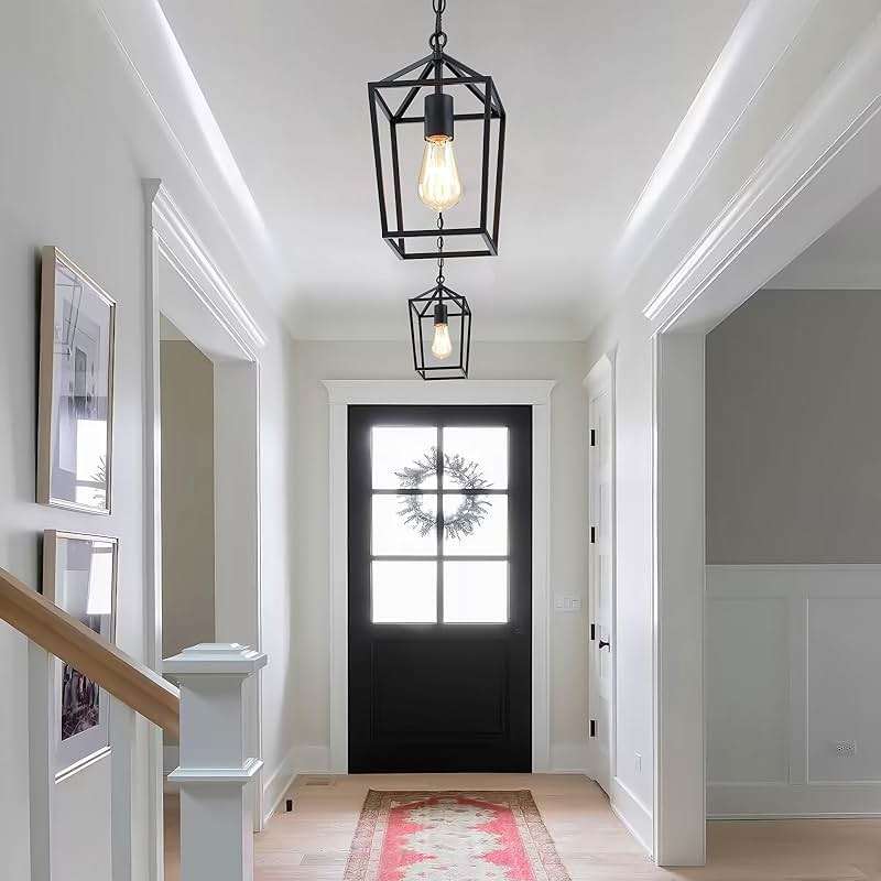 Sheetea 2-Pack Farmhouse Pendant Lights Kitchen Island, Black Pendant Light Fixtures Hanging Lamp for Dining Room, Modern Kitchen Pendant Lighting Over Island, Metal Cage Design - Image 9
