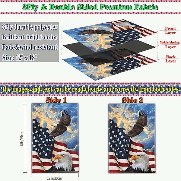 Kmxzint Memorial Day Patriotic Garden Flag 4th of July Garden Flag Independence Day American Eagle Garden Flags for Outside 12x18 Double Sided House Yard Holiday Outdoor Decorations - Image 3