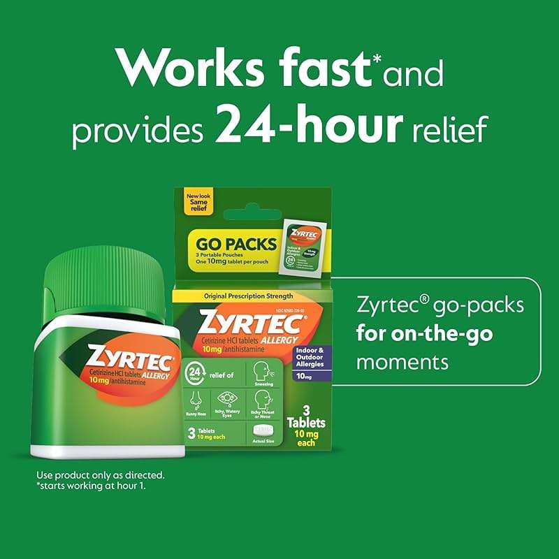 Zyrtec 24 Hour Allergy Relief Tablets, Cetirizine Tablets for Symptoms Like Sneezing, Runny Nose, Itchy, Watery Eyes, 90-Count Size Plus 3x1-Count Packs - Image 4