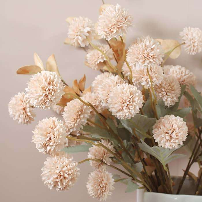 Artificial Flowers for Vase - Beige Silk Mums 10 Long Stems with Eucalyptus, Faux Flowers Home Decor, Neutral Tan Cream Floral Arrangement, Fake Chrysanthemum Pom Pom Stems, Spring Fall Centerpiece - Image 4