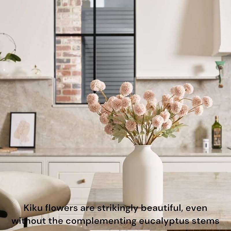 Artificial Flowers for Vase - Beige Silk Mums 10 Long Stems with Eucalyptus, Faux Flowers Home Decor, Neutral Tan Cream Floral Arrangement, Fake Chrysanthemum Pom Pom Stems, Spring Fall Centerpiece - Image 5