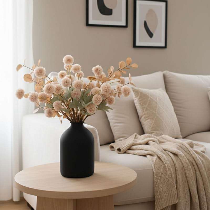 Artificial Flowers for Vase - Beige Silk Mums 10 Long Stems with Eucalyptus, Faux Flowers Home Decor, Neutral Tan Cream Floral Arrangement, Fake Chrysanthemum Pom Pom Stems, Spring Fall Centerpiece - Image 6