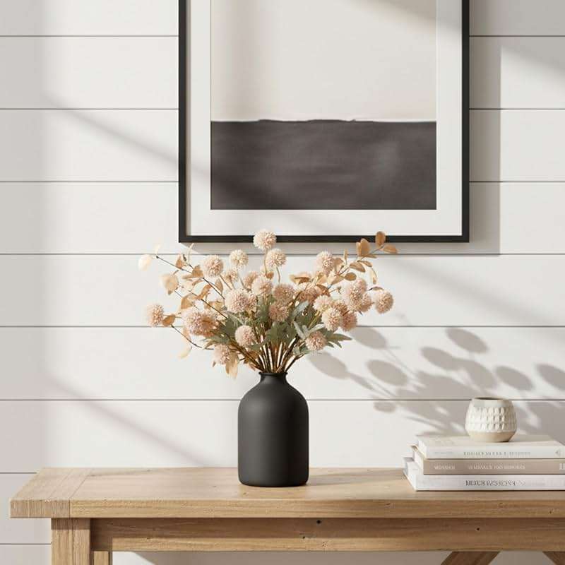 Artificial Flowers for Vase - Beige Silk Mums 10 Long Stems with Eucalyptus, Faux Flowers Home Decor, Neutral Tan Cream Floral Arrangement, Fake Chrysanthemum Pom Pom Stems, Spring Fall Centerpiece - Image 7