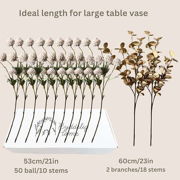 Artificial Flowers for Vase - Beige Silk Mums 10 Long Stems with Eucalyptus, Faux Flowers Home Decor, Neutral Tan Cream Floral Arrangement, Fake Chrysanthemum Pom Pom Stems, Spring Fall Centerpiece - Image 9