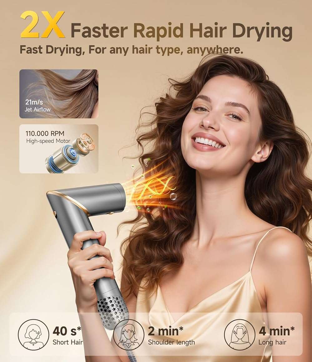 8 in 1 Hair Styler & Air Dryer Wrap Curler, High-Speed Negative Ionic Foldable Hair Tools Fast Drying, Multi Professional Hot Air Styler for Curling Volumizing Straightening Styling (Grey) - Image 4