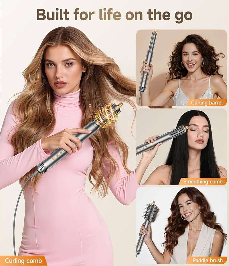8 in 1 Hair Styler & Air Dryer Wrap Curler, High-Speed Negative Ionic Foldable Hair Tools Fast Drying, Multi Professional Hot Air Styler for Curling Volumizing Straightening Styling (Grey) - Image 6