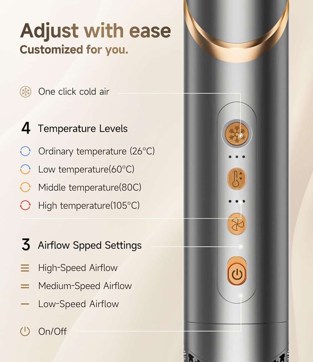 8 in 1 Hair Styler & Air Dryer Wrap Curler, High-Speed Negative Ionic Foldable Hair Tools Fast Drying, Multi Professional Hot Air Styler for Curling Volumizing Straightening Styling (Grey) - Image 7