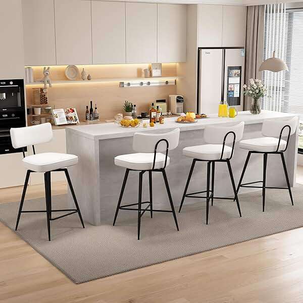 GXJ Bar Stools Set of 2, Kitchen Counter stools with Backs and Metal Legs, 26" Swivel Barstools for Counter Height, Faux Leather in White - Image 6