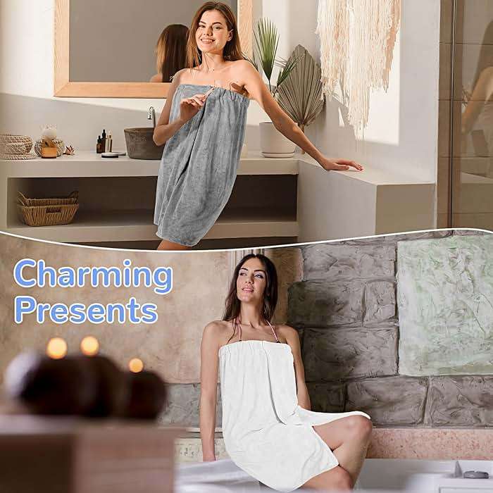 Cuffbow 3 Pcs Towel Wrap for Women Spa Body Robe Full Length Female Bath Shower with Adjustable Closure Elastic Top Plush - Image 5