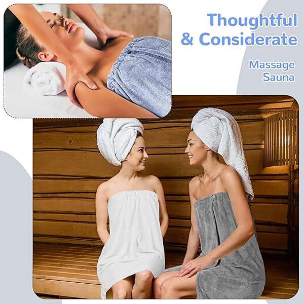 Cuffbow 3 Pcs Towel Wrap for Women Spa Body Robe Full Length Female Bath Shower with Adjustable Closure Elastic Top Plush - Image 6