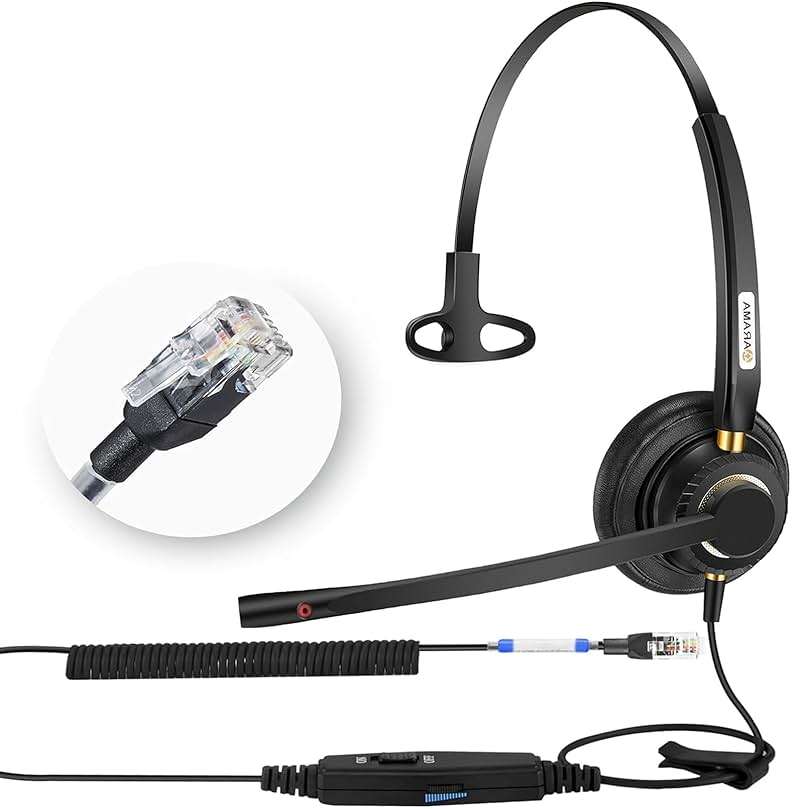 Arama Yealink Phone Headset with Mute Switch, RJ9 Office Telephone Headsets with Mic Noise Cancelling Compatible with Yealink VoIP Phone T21P T42S T46S T48S T27G T53W T54W Grandstream Snom (A800Y2) - Image 1