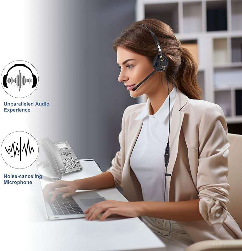 Arama Yealink Phone Headset with Mute Switch, RJ9 Office Telephone Headsets with Mic Noise Cancelling Compatible with Yealink VoIP Phone T21P T42S T46S T48S T27G T53W T54W Grandstream Snom (A800Y2) - Image 4