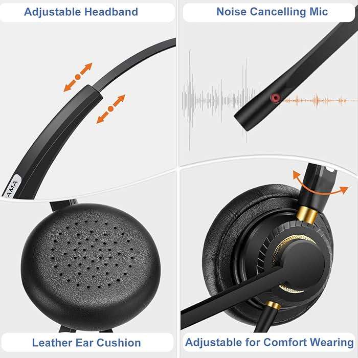 Arama Yealink Phone Headset with Mute Switch, RJ9 Office Telephone Headsets with Mic Noise Cancelling Compatible with Yealink VoIP Phone T21P T42S T46S T48S T27G T53W T54W Grandstream Snom (A800Y2) - Image 5