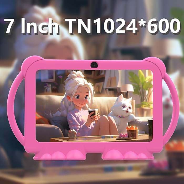 PEICHENG Kids Tablet 7 inch Android 12.0 for Toddler, 4GB RAM 32GB ROM Bluetooth IPS Screen Parental Control Dual Camera Shockproof Case for Educational Games, (Pink) - Image 4
