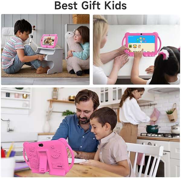 PEICHENG Kids Tablet 7 inch Android 12.0 for Toddler, 4GB RAM 32GB ROM Bluetooth IPS Screen Parental Control Dual Camera Shockproof Case for Educational Games, (Pink) - Image 5