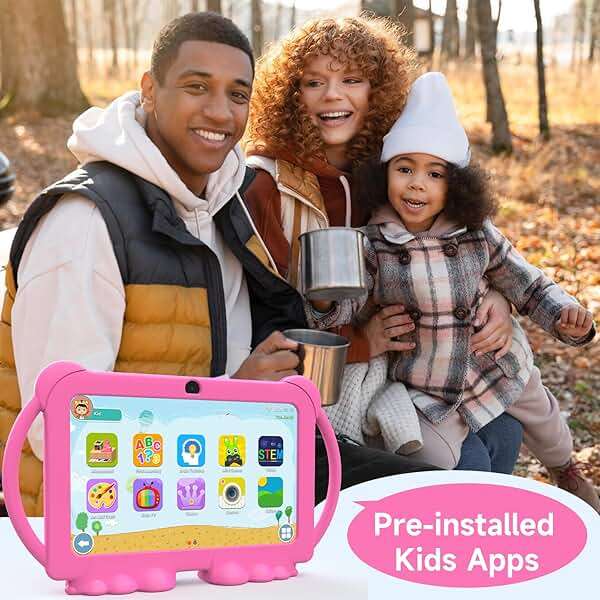 PEICHENG Kids Tablet 7 inch Android 12.0 for Toddler, 4GB RAM 32GB ROM Bluetooth IPS Screen Parental Control Dual Camera Shockproof Case for Educational Games, (Pink) - Image 6