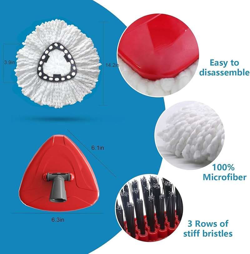 4 Pack Spin Mop Replacement Head Compatible with O Cedar EasyWring 1 Tank Microfiber, 30-58" Handle, Upgraded Triangle Mop Base and Scrub Brush Combo Set - Image 4