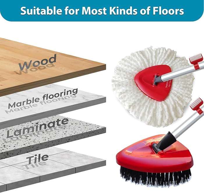 4 Pack Spin Mop Replacement Head Compatible with O Cedar EasyWring 1 Tank Microfiber, 30-58" Handle, Upgraded Triangle Mop Base and Scrub Brush Combo Set - Image 5