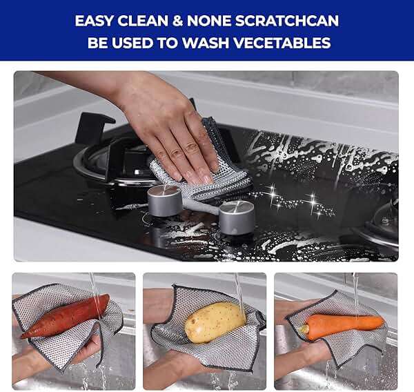 12 PCS 3-Layer Non-Scratch Wire Dishcloths, Reusable Quick-Dry Metal Dishwashing Rags for Wet and Dry Use, Multipurpose Cleaning Cloths for Dishes, Pots, Pans, Sinks and Stove Tops, 7.87 x 7.87 in - Image 4