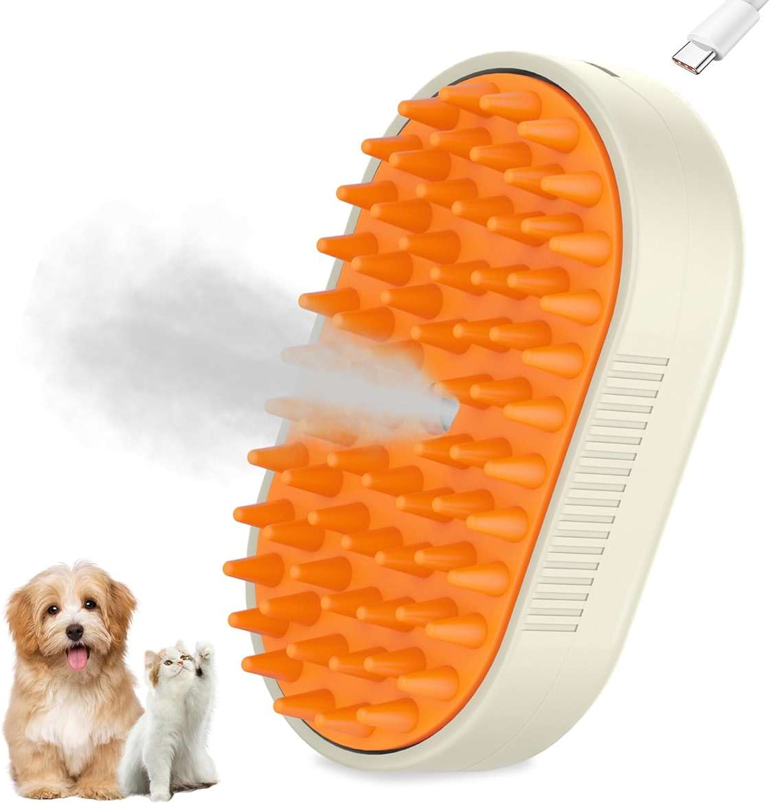 Cat Steam Brushes for indoor Cats Shedding,3 in 1 Silicone Steam Dog Brush for Deshedding Massage Grooming,Rechargeable Pet Hair Remover with Mist Cat & Dog Brush for Long/Short Haired Pets Yellow - Image 1