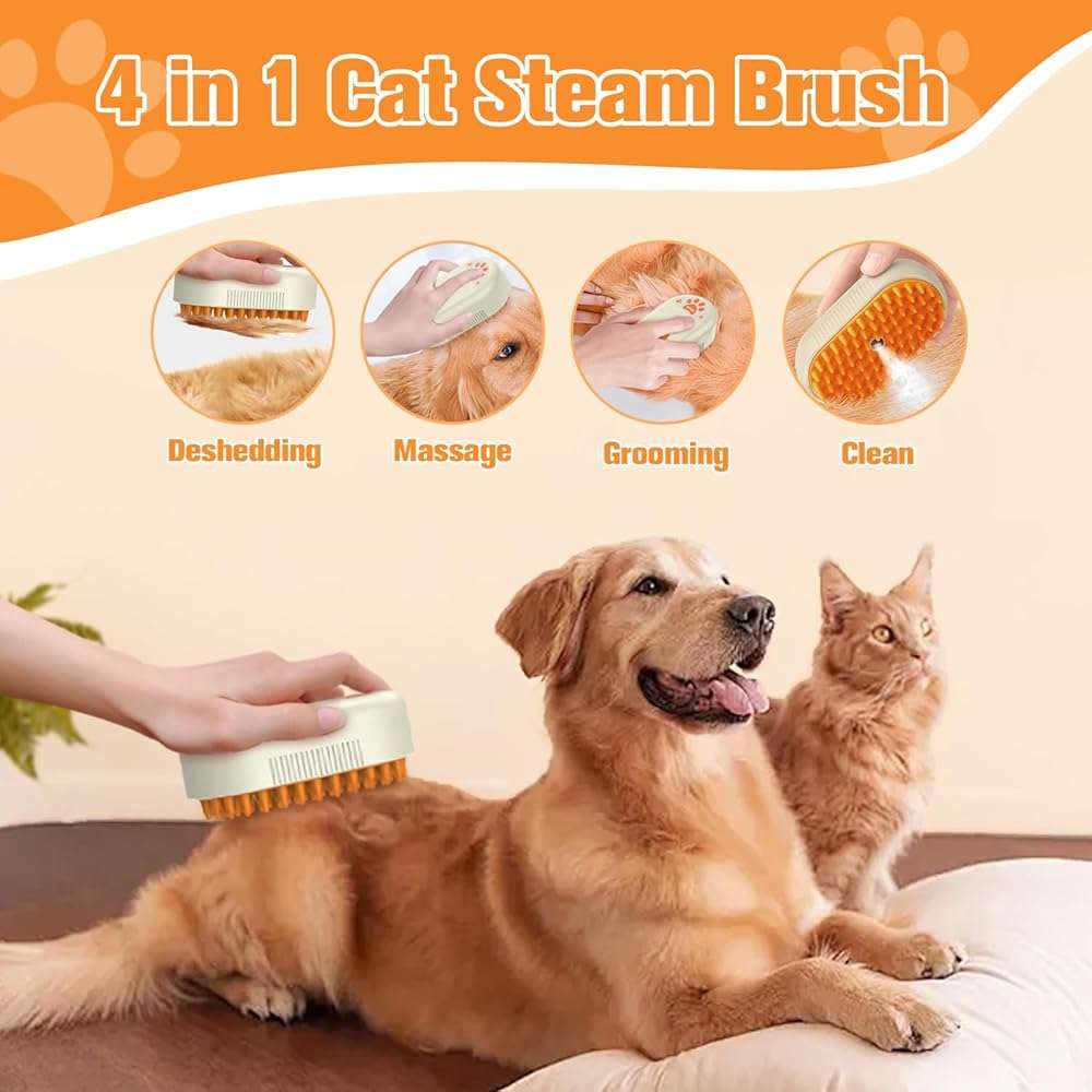 Cat Steam Brushes for indoor Cats Shedding,3 in 1 Silicone Steam Dog Brush for Deshedding Massage Grooming,Rechargeable Pet Hair Remover with Mist Cat & Dog Brush for Long/Short Haired Pets Yellow - Image 2