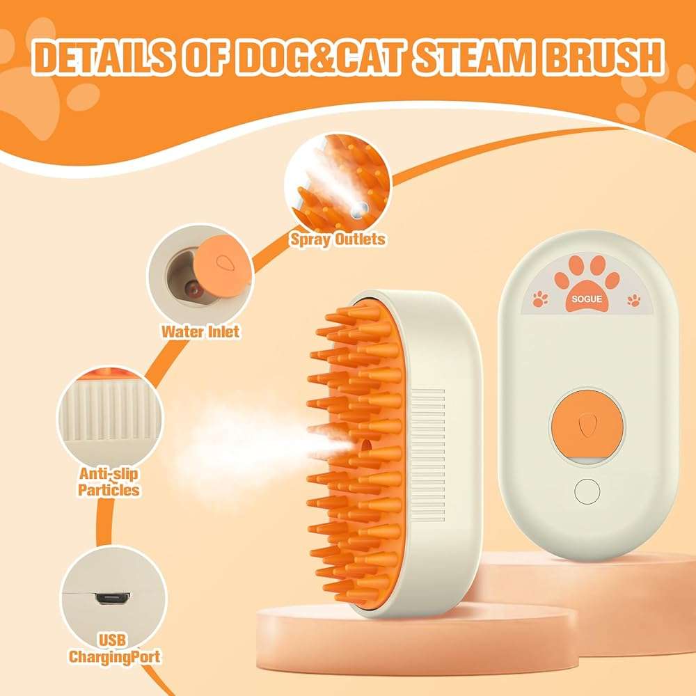 Cat Steam Brushes for indoor Cats Shedding,3 in 1 Silicone Steam Dog Brush for Deshedding Massage Grooming,Rechargeable Pet Hair Remover with Mist Cat & Dog Brush for Long/Short Haired Pets Yellow - Image 3