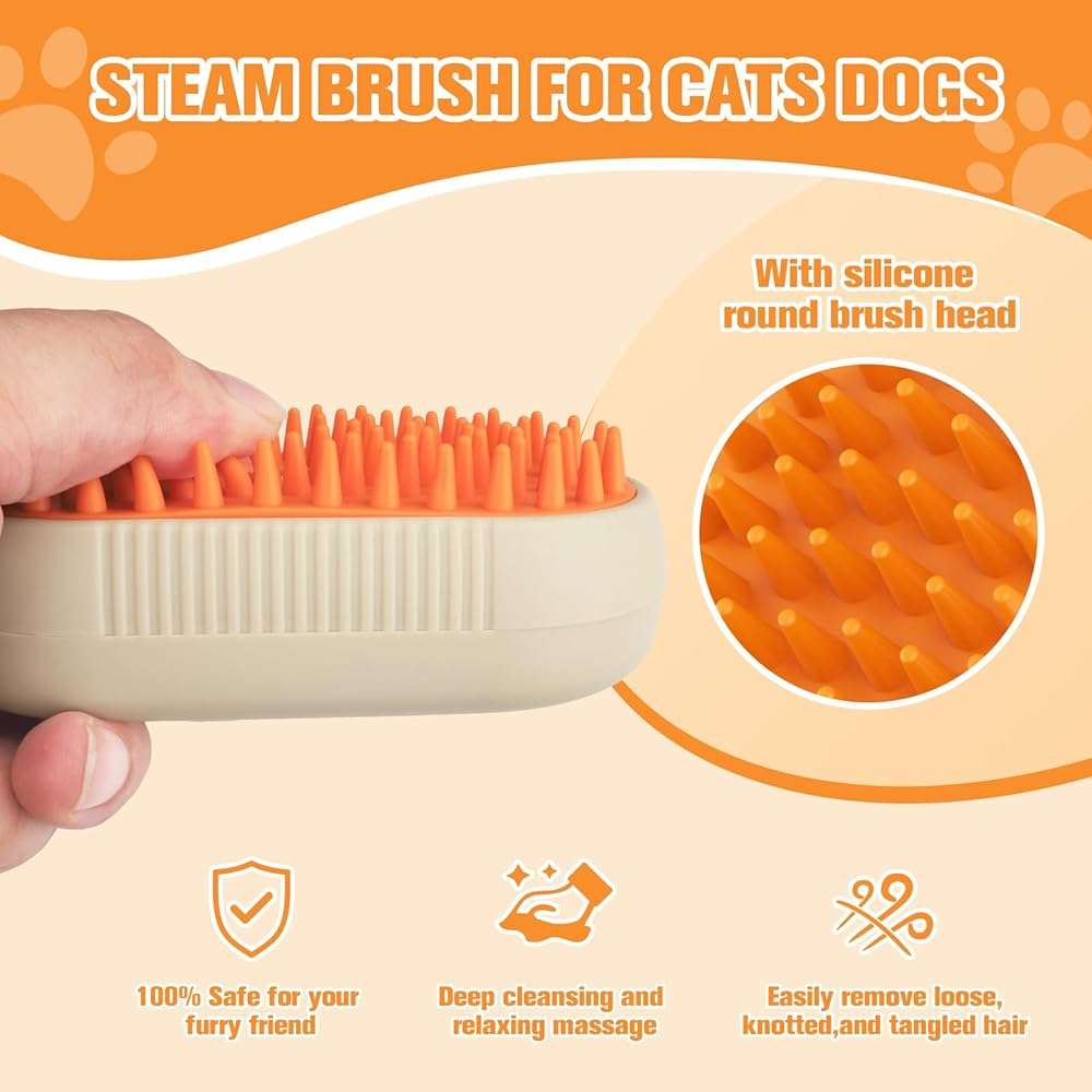 Cat Steam Brushes for indoor Cats Shedding,3 in 1 Silicone Steam Dog Brush for Deshedding Massage Grooming,Rechargeable Pet Hair Remover with Mist Cat & Dog Brush for Long/Short Haired Pets Yellow - Image 4