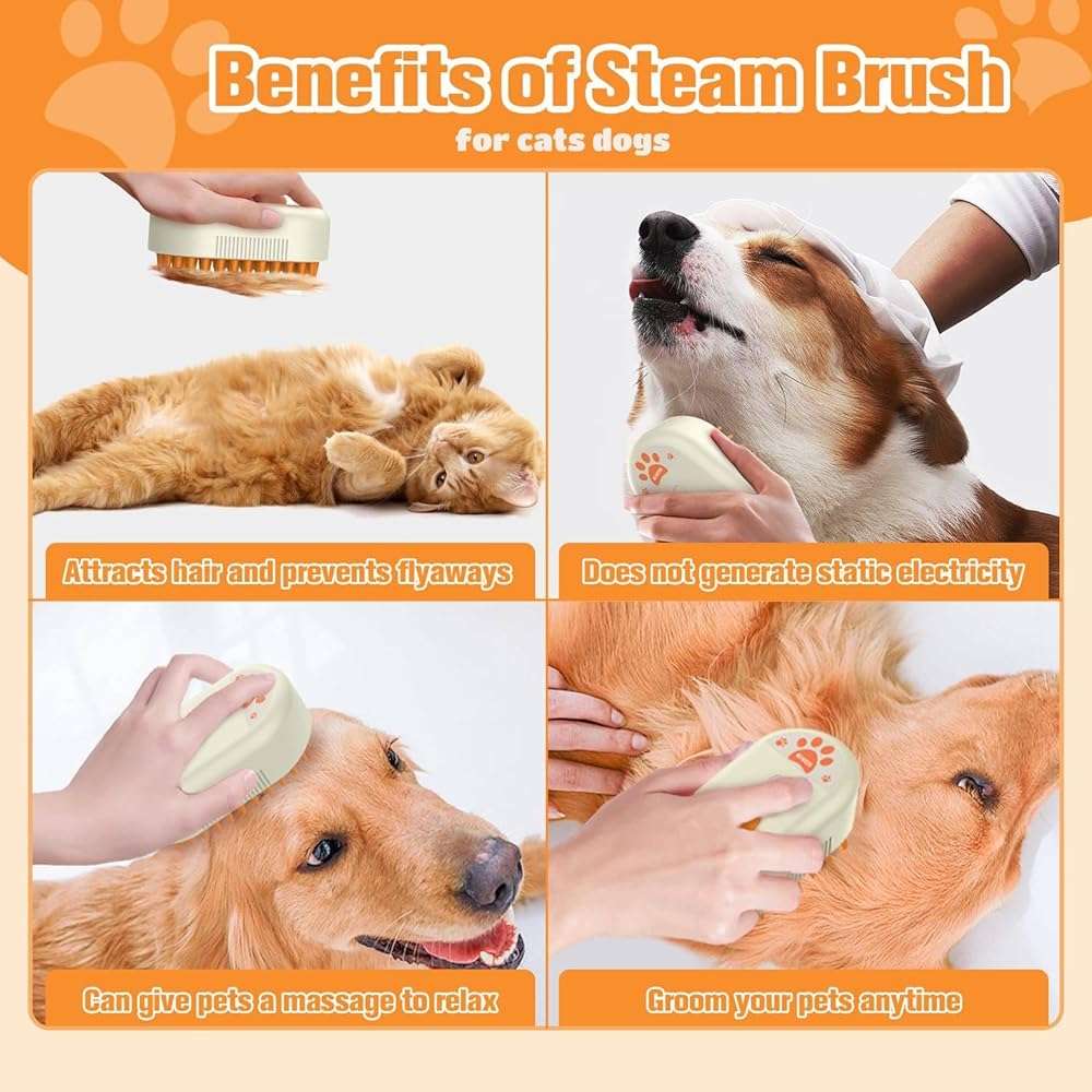 Cat Steam Brushes for indoor Cats Shedding,3 in 1 Silicone Steam Dog Brush for Deshedding Massage Grooming,Rechargeable Pet Hair Remover with Mist Cat & Dog Brush for Long/Short Haired Pets Yellow - Image 7